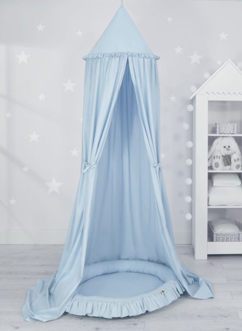 Zestaw: baldachim wiszący do pokoju dziecięcego bawełniany i gniazdko z falbanką - niebieski
