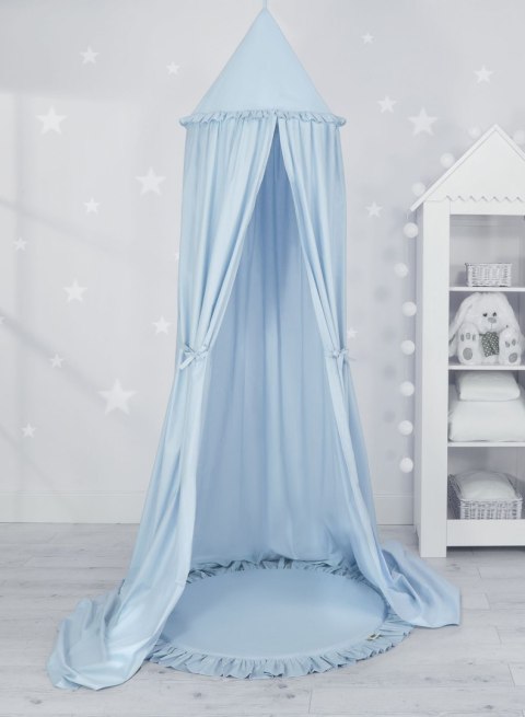 Zestaw: baldachim wiszący do pokoju dziecięcego bawełniany i mata z falbanką - niebieski