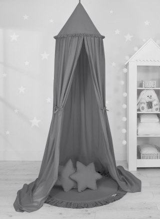 Zestaw: baldachim wiszący do pokoju dziecięcego, mata z falbanką, poduszki - antracyt