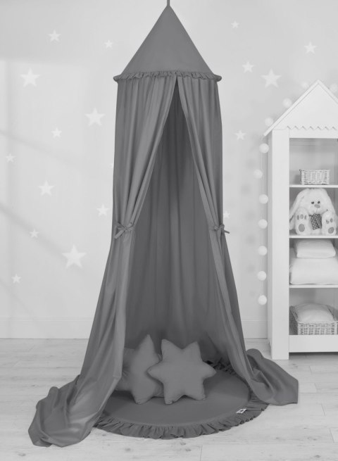 Zestaw: baldachim wiszący do pokoju dziecięcego, mata z falbanką, poduszki - antracyt
