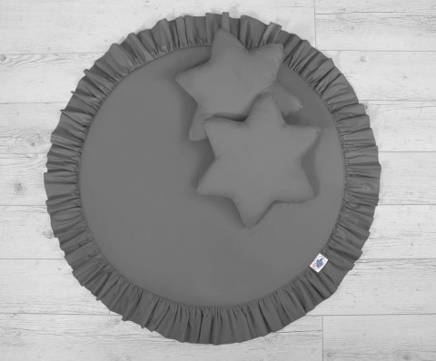 Zestaw: baldachim wiszący do pokoju dziecięcego, mata z falbanką, poduszki - antracyt