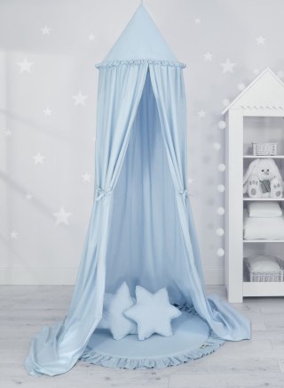 Zestaw: baldachim wiszący do pokoju dziecięcego, mata z falbanką, poduszki - niebieski