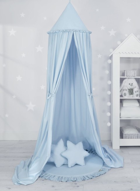 Zestaw: baldachim wiszący do pokoju dziecięcego, mata z falbanką, poduszki - niebieski