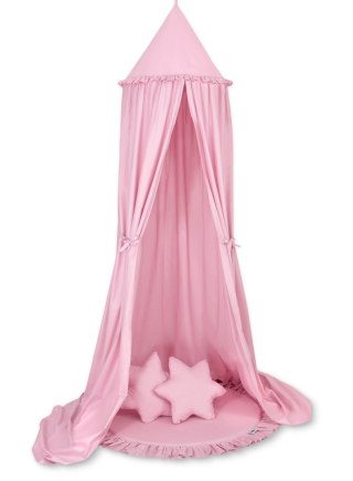 Zestaw: baldachim wiszący do pokoju dziecięcego, mata z falbanką, poduszki - różowy