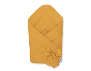 Dwustronny rożek dla niemowląt miękki bawełniany z wiązaniem - musztardowy