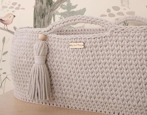 Kosz Mojżesza BOHO bawełniany Handmade z materacykiem - jasny beżowy