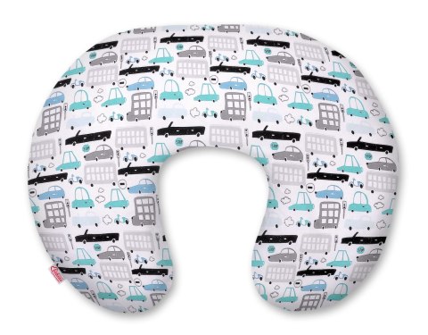 Poduszka rogal do karmienia fasolka + zdejmowana poszewka - autka szaro-turkusowe