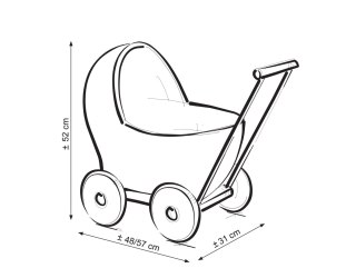 Wiklinowy wózek dla lalek pchacz szary z pościelką i miękką wyściółką brudny niebieski STELLA