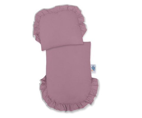 Wiklinowy wózek dla lalek pchacz szary z pościelką i miękką wyściółką róż retro CHIARA