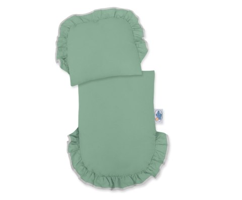 Wiklinowy wózek dla lalek pchacz szary z pościelką i miękką wyściółką szałwia CHIARA