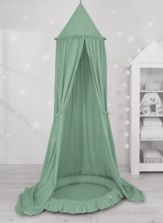 Zestaw: baldachim wiszący do pokoju dziecięcego bawełniany i gniazdko z falbanką - szałwia