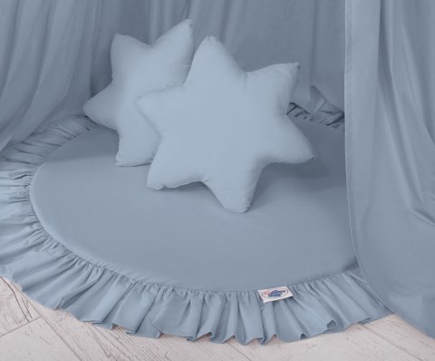 Zestaw: baldachim wiszący do pokoju dziecięcego bawełniany i mata z falbanką - brudny niebieski