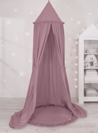 Zestaw: baldachim wiszący do pokoju dziecięcego bawełniany i mata z falbanką - róż retro