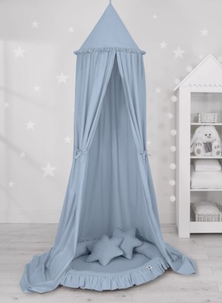 Zestaw: baldachim wiszący do pokoju dziecięcego, gniazdko z falbanką, poduszki - brudny niebieski