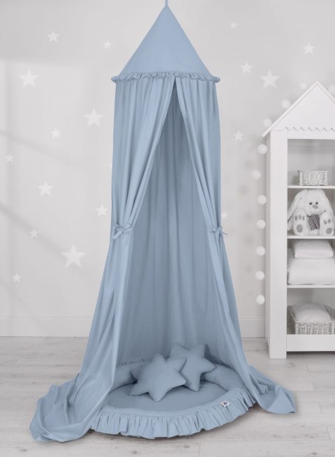 Zestaw: baldachim wiszący do pokoju dziecięcego, gniazdko z falbanką, poduszki - brudny niebieski