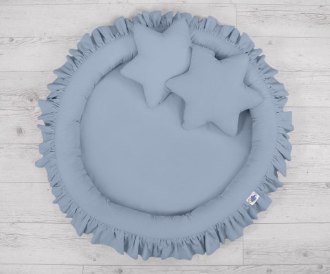 Zestaw: baldachim wiszący do pokoju dziecięcego, gniazdko z falbanką, poduszki - brudny niebieski