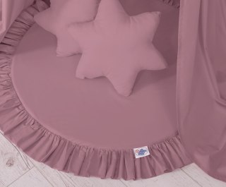 Zestaw: baldachim wiszący do pokoju dziecięcego, mata z falbanką, poduszki - róż retro