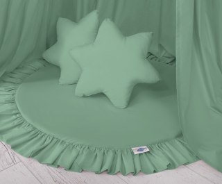 Zestaw: baldachim wiszący do pokoju dziecięcego, mata z falbanką, poduszki - szałwia