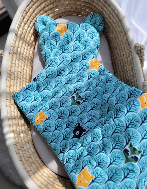 Kołderka z wypełnieniem i poduszka profilowana Miś - zestaw 2cz. - miętowy las