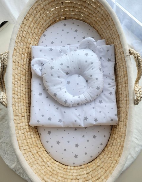 Kołderka z wypełnieniem i poduszka profilowana Miś - zestaw 2cz. - mini gwiazdki szare