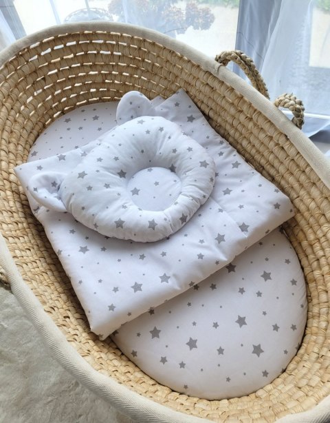 Kołderka z wypełnieniem i poduszka profilowana Miś - zestaw 2cz. - mini gwiazdki szare