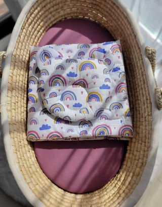 Kołderka z wypełnieniem i poduszka profilowana Miś - zestaw 2cz. - tęcza