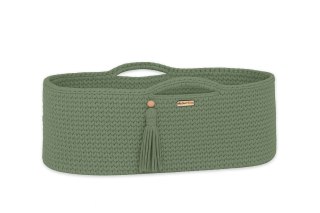 Kosz Mojżesza BOHO bawełniany Handmade z materacykiem - szałwia