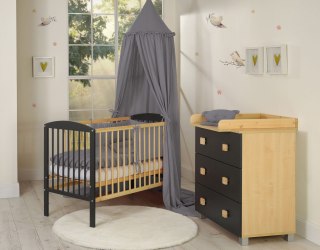 Muślinowy baldachim wiszący z falbanką do łóżeczka - antracyt