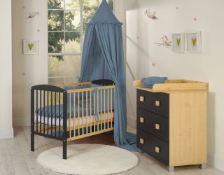 Muślinowy baldachim wiszący z falbanką do łóżeczka - brudny niebieski