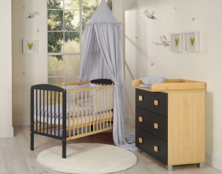 Muślinowy baldachim wiszący z falbanką do łóżeczka - szary