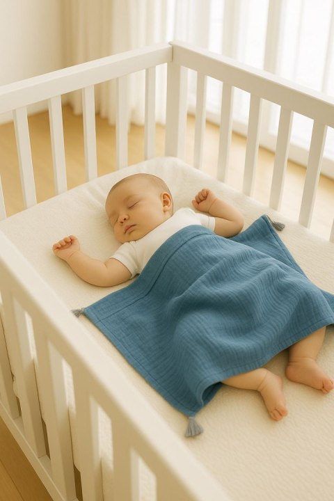Muślinowy kocyk dla niemowląt z chwostami - brudny niebieski