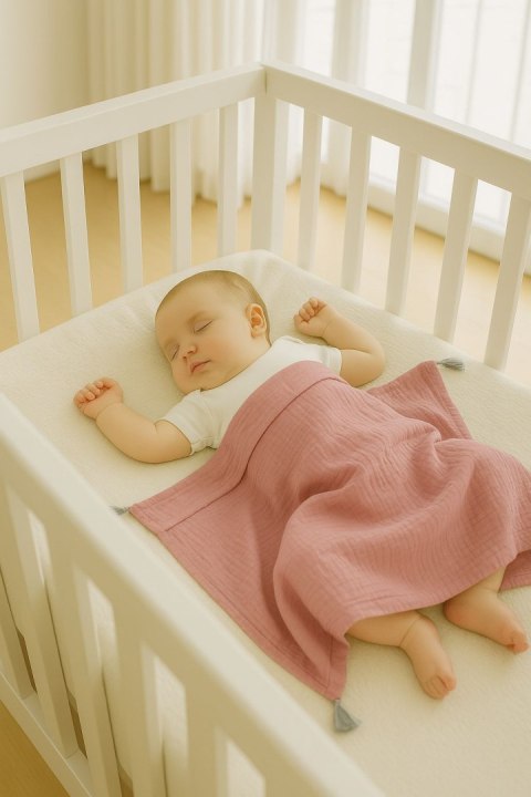 Muślinowy kocyk dla niemowląt z chwostami - róż retro