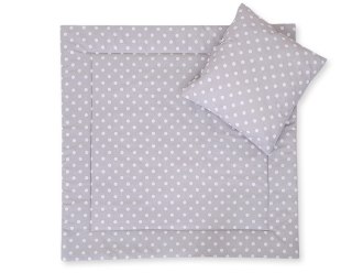 Pościel do wózka z wypełnieniem kołderka i poduszka - Białe grochy na szarym