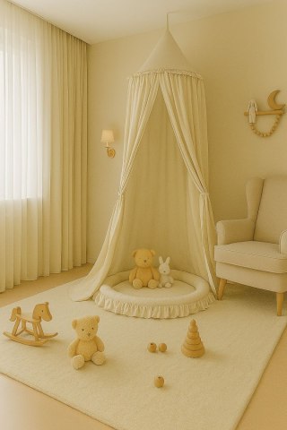 Baldachim wiszący bawełniany do pokoju dziecięcego - kremowy
