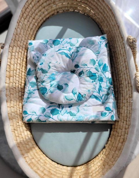 Kołderka z wypełnieniem i poduszka profilowana Miś - zestaw 2cz. - eucaliptus mint