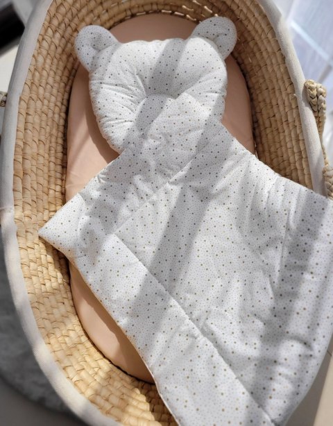 Kołderka z wypełnieniem i poduszka profilowana Miś - zestaw 2cz. - mini gwiazdki złote