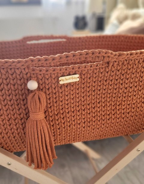 Kosz Mojżesza BOHO bawełniany Handmade z materacykiem - terracotta