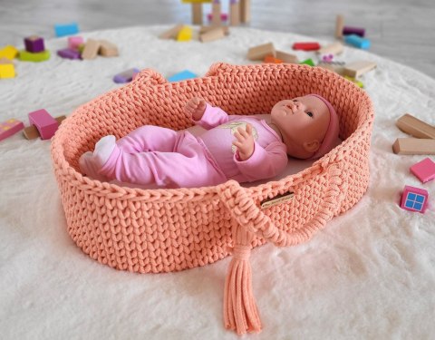Kosz Mojżesza BOHO bawełniany nosidełko dla lalek - brzoskwinia