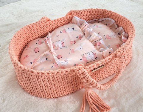 Kosz Mojżesza BOHO bawełniany nosidełko dla lalek - brzoskwinia