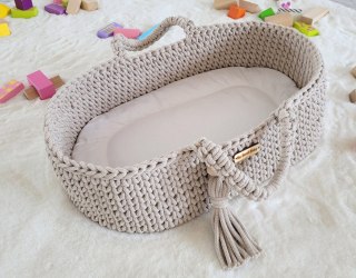 Kosz Mojżesza BOHO bawełniany nosidełko dla lalek - jasny beż