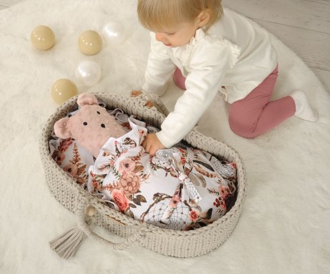 Kosz Mojżesza BOHO bawełniany nosidełko dla lalek - jasny beż