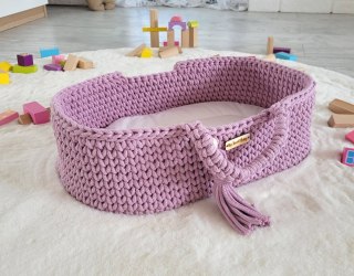 Kosz Mojżesza BOHO bawełniany nosidełko dla lalek - lawenda