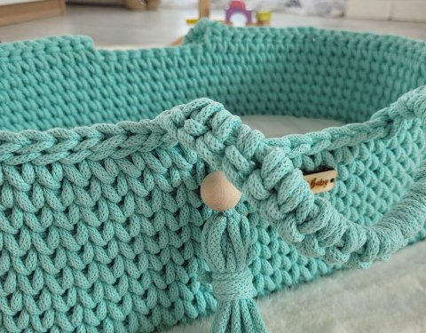 Kosz Mojżesza BOHO bawełniany nosidełko dla lalek - miętowy