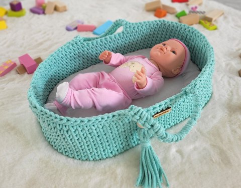 Kosz Mojżesza BOHO bawełniany nosidełko dla lalek - miętowy