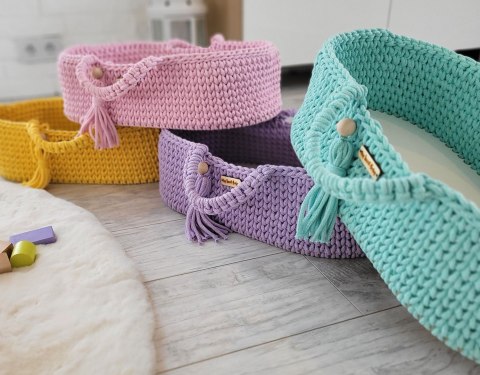 Kosz Mojżesza BOHO bawełniany nosidełko dla lalek - miętowy