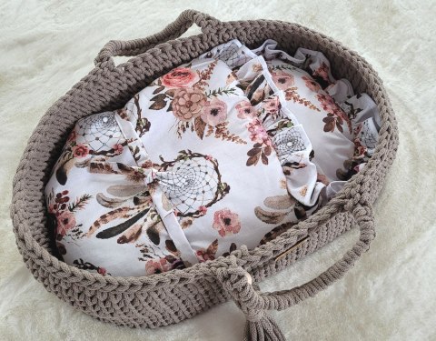 Kosz Mojżesza BOHO bawełniany nosidełko dla lalek - mocca