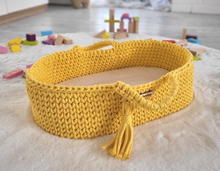 Kosz Mojżesza BOHO bawełniany nosidełko dla lalek - żółty