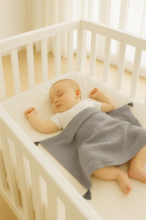 Muślinowy kocyk dla niemowląt z chwostami - antracyt