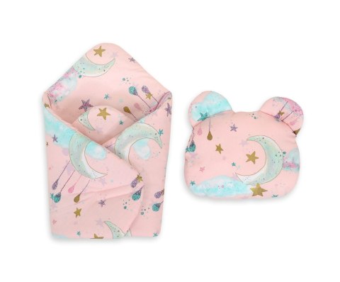 Rożek dla lalek z poduszką miś - księżyce różowe