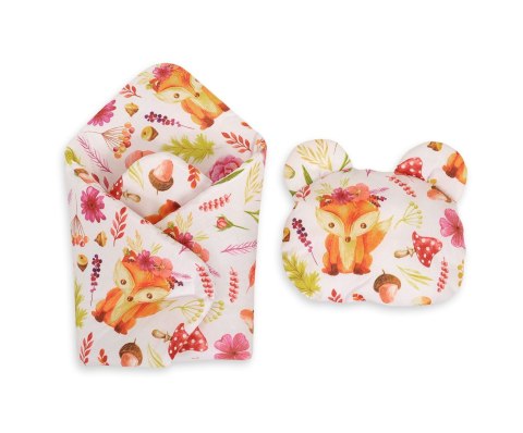 Rożek dla lalek z poduszką miś - lisek w wianku